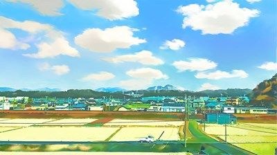 田畑と農村【背景素材（夕方差分＋空くり抜きセット）】 メイン画像