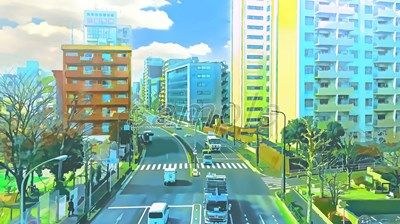 都会のオフィス街 【背景素材（夕方差分＋空くり抜きセット）】 メイン画像