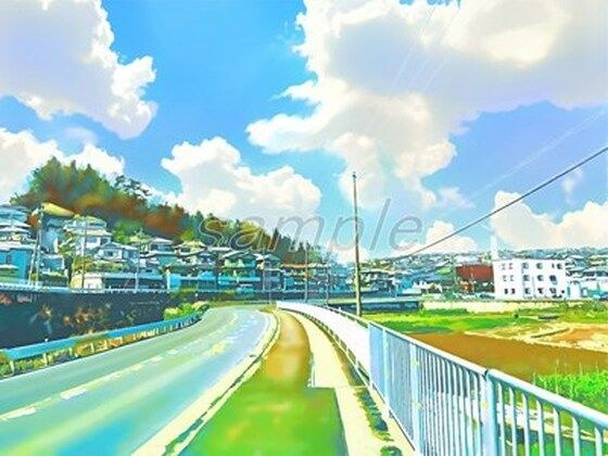郊外の宅地【背景素材（夕方差分＋空くり抜きセット）】 メイン画像