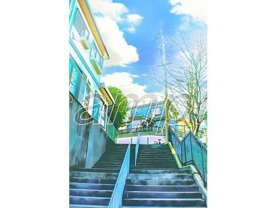 階段の町 【背景素材_夕方差分＋空くり抜きセット】 メイン画像