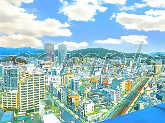 都市の景観と屋上【背景素材_夕方差分＋空くり抜きセット】 メイン画像