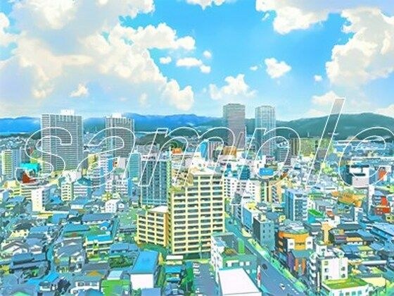 都会の上空と街並み【背景素材_夕方差分＋空くり抜きセット】 メイン画像