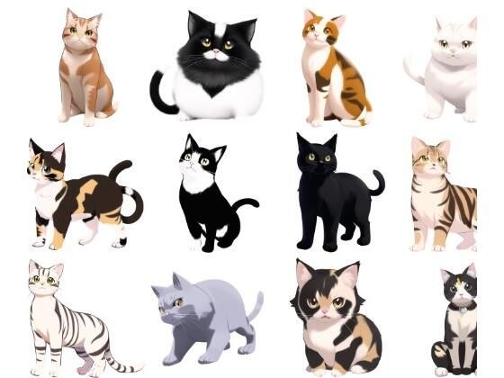 【猫10種類×10】著作権フリーの高解像度イラスト素材（画像100枚）