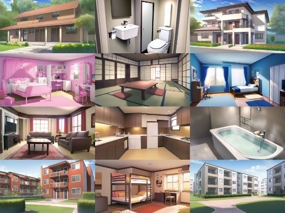 [Anime-style house and indoor background] Copyright-free high-resolution images (100 images)