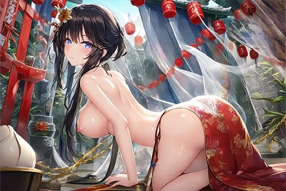Black-haired girl in New Year&apos;s style bikini / R-18 CG collection (72 photos)