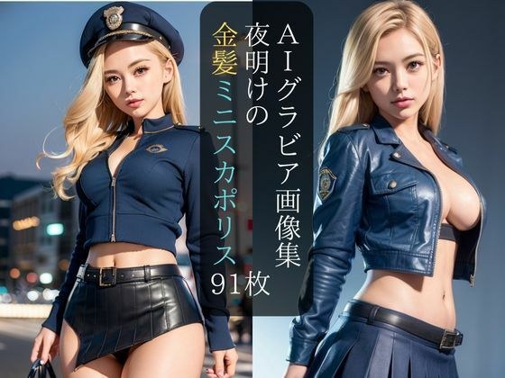 [91 photos] AI gravure image collection Blonde miniskirt police on the street at dawn メイン画像