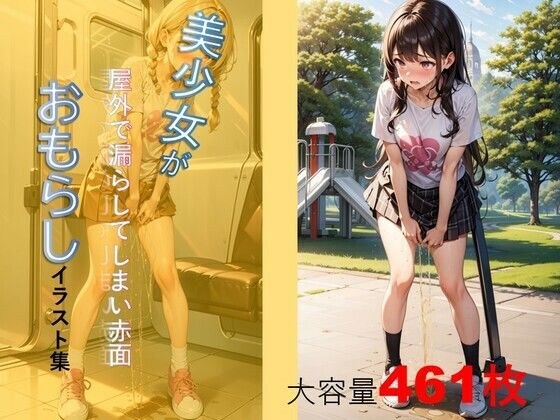美少女が外でお漏らしして恥ずかしがっているイラスト集 メイン画像