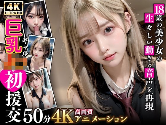 [4K high-quality anime] Big breasted gal JK first compensated dating メイン画像