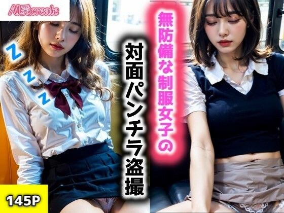【電車】寝ている無防備な制服女子の対面パンチラ盗撮 メイン画像