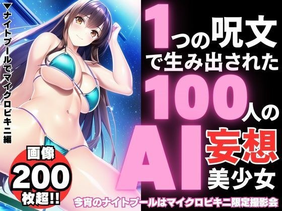 100 AI delusional beautiful girls created with one spell [Micro bikini edition in the night pool] メイン画像