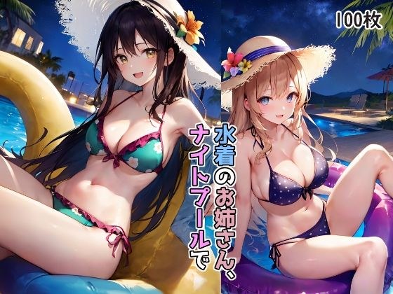 水着のお姉さん、ナイトプールで メイン画像