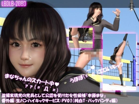【△100●100】盗撮実現党の党員として公認を受けた女性候補『本藤まな』番外編:生パンハイキック・PV01(純白Tバックパンティ編) メイン画像