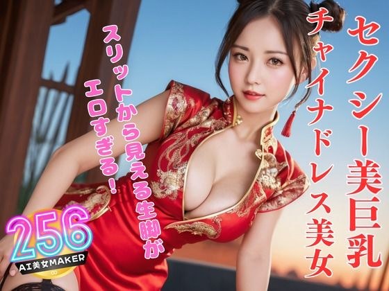 The raw legs visible through the slit are erotic! Beautiful big breasts sexy Chinese dress beauty メイン画像