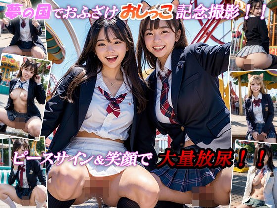 夢の国でおふざけおしっこ記念撮影！！ピースサイン＆無邪気な笑顔で大量放尿！！ メイン画像