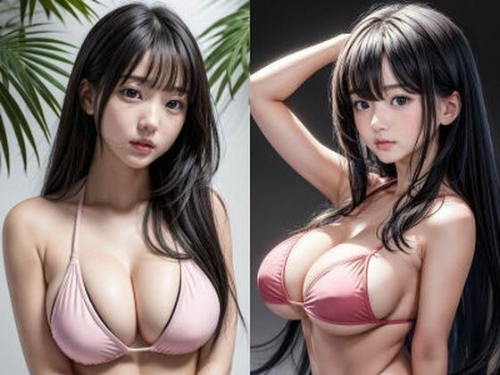 【無料】［無料］黒髪/ロングヘア/程よいおっぱいサイズ/ピンクビキニ/胸の谷間強調「リアル・実写系」写真集 メイン画像