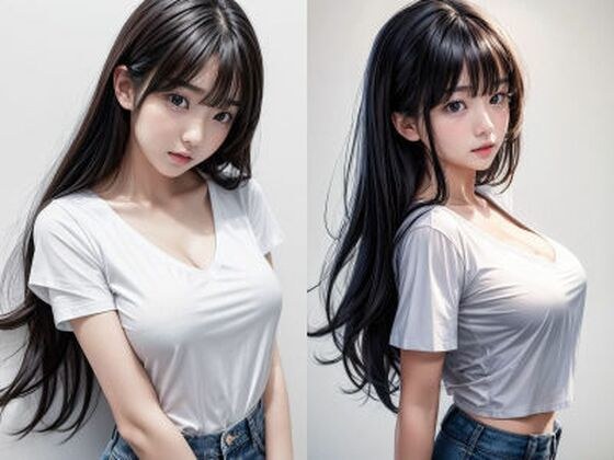 【無料】［無料］黒髪/ロングヘア/程よいおっぱいサイズ/白Tシャツ/胸の谷間強調「リアル・実写系」写真集 メイン画像