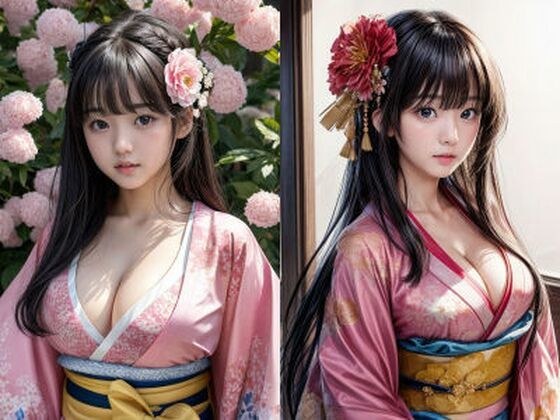【無料】［無料］黒髪/ロングヘア/程よいおっぱいサイズ/ピンク着物/胸の谷間強調「リアル・実写系」写真集 メイン画像