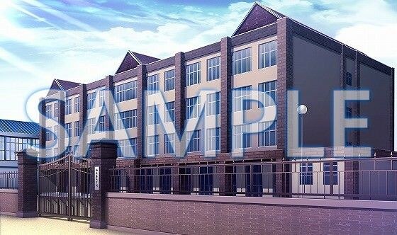 【背景素材】学園 外観(閉門)(6199_bg04a)【時間差分あり】