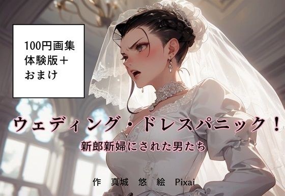 100円画集「ウェディング・ドレスパニック！新郎新婦にされた男たち、体験版＋おまけ」 メイン画像