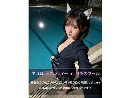 ネコ耳JKセルフィー in 月夜のプール メイン画像