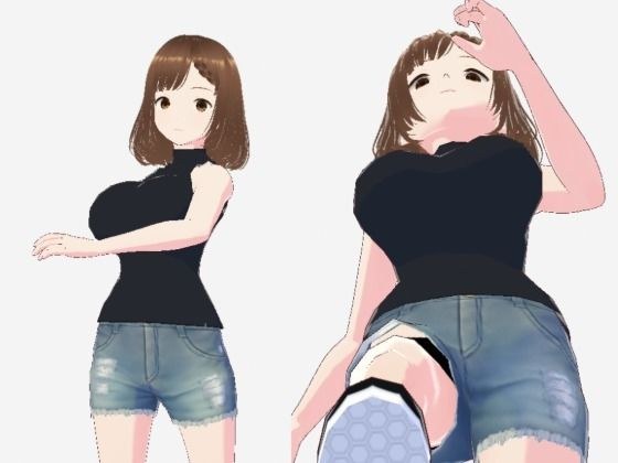 黒いノースリーブにデニムのショートパンツのお姉さん（セリフなし  3DCGモデル  イラスト集） メイン画像