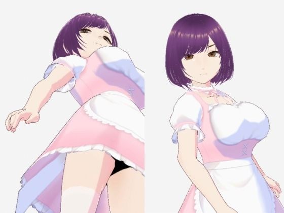 パープルヘアの巨乳の女性(セリフなし 3DCGモデル イラスト集)