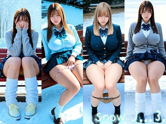 Snow J...3， 〜雪のベンチで魅せるパンチラショット集〜 メイン画像