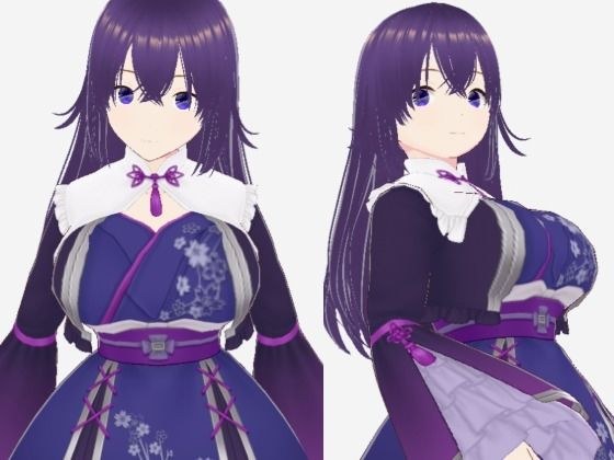 青紫の和模様ドレスの巨乳美女（セリフなし  3DCGモデル  イラスト集） メイン画像