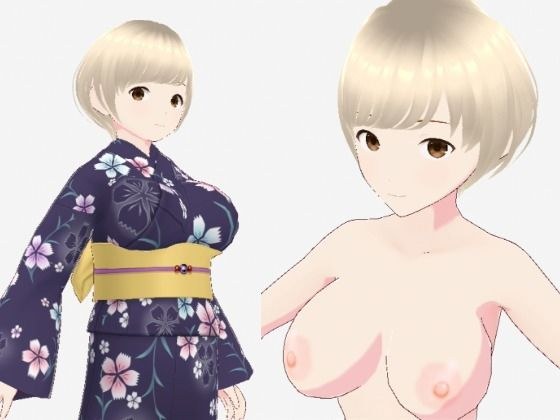 ショートヘアの浴衣のお姉さん（セリフなし  3DCGモデル  イラスト集） メイン画像