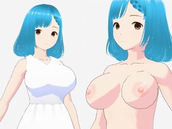 白いワンピースにシアン色の髪の巨乳お姉さん（セリフなし  3DCGモデル  イラスト集） メイン画像