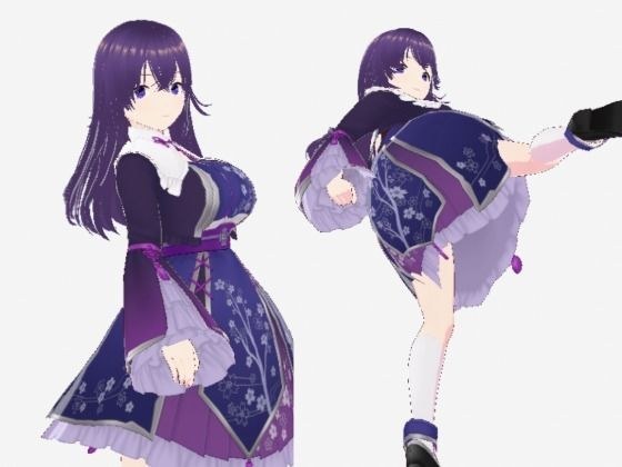 和柄の洋風ドレスの巨乳美女（セリフなし  3DCGモデル  イラスト集） メイン画像