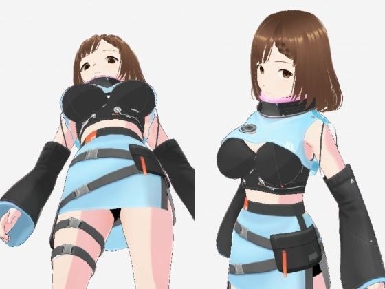 未来から来たような水色の服の巨乳のお姉さん（セリフなし 3DCGモデル イラスト集） メイン画像