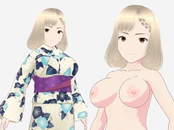 金髪の浴衣の和風美女（セリフなし  3DCGモデル  イラスト集） メイン画像