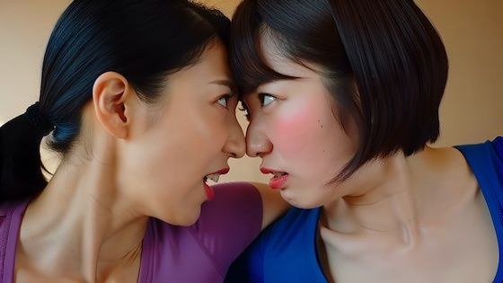（ボイス有り）ヨガ中に鼻同士を合わせて争うふたり。 メイン画像