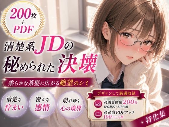 200枚＋PDF】清楚系メガネ女子大生の秘められた決壊 ── 柔らかな茶髪に広がる絶望のシミ ── お漏らし＆シミ付きパンツ特化集 メイン画像