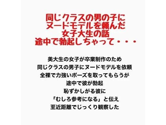 一个女大学生邀请班上一个男生当裸体模特的故事。中途就勃起了...