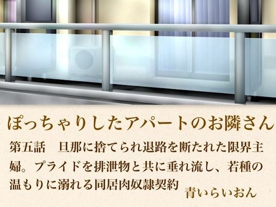 【官能小説】ぽっちゃりしたアパートのお隣さん 第五話 旦那に捨てられ退路を断たれた限界主婦。プライドを排泄物とともに垂れ流し、若種の温もりに溺れる同居肉奴●契約