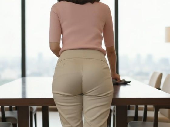 お掃除・テーブル拭きに勤しむ美女の後ろ姿〜スラックス越しに魅せる美尻ライン〜 メイン画像