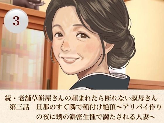 続・老舗草餅屋さんの頼まれたら断れない叔母さん  第三話  旦那のすぐ隣で種付け絶頂〜アリバイ作りの夜に甥の濃密生種で満たされる人妻〜 メイン画像