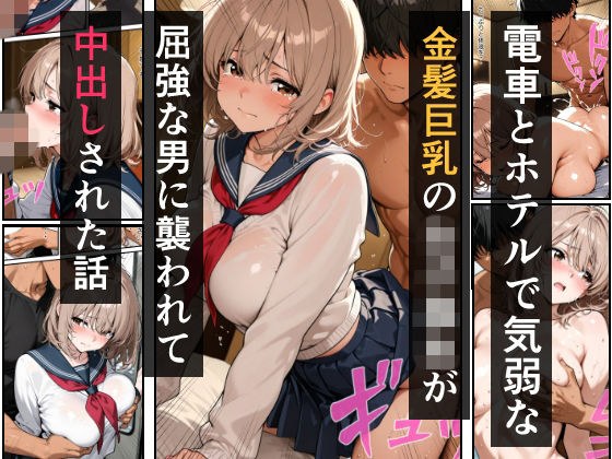 電車とホテルで気弱な金髪巨乳の女子校生が屈強な男に襲われて中出しされた話 メイン画像