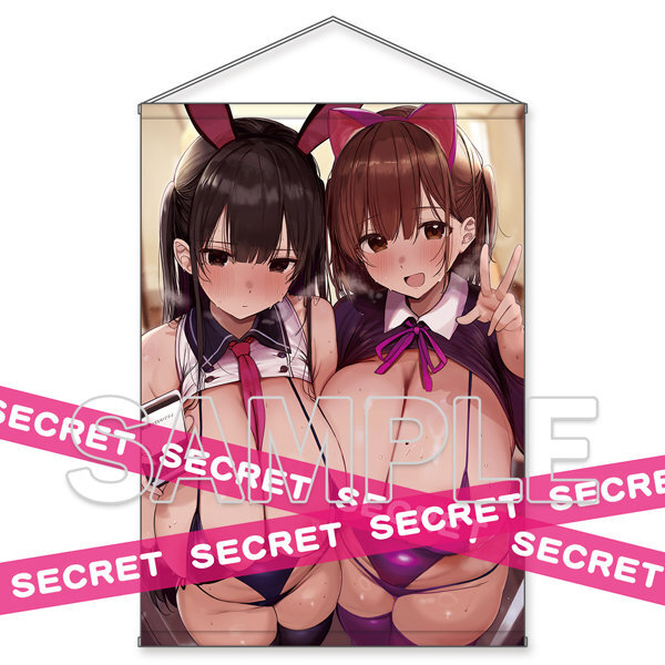 ろうか描き下ろし デカ乳姉妹‘’猫耳＆バニー’いいなりコスプレ X-RATEDタペストリー【B1】